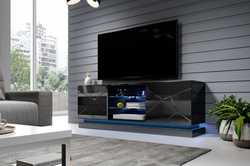 eoshop TV stolík Qiu, 160 cm, čierna lesk